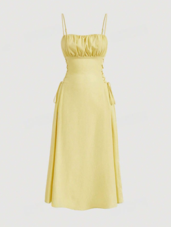 Yellow lace up cami dress