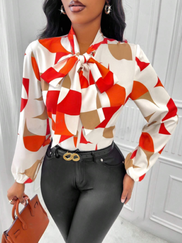 Orange Tie Neck Blouse