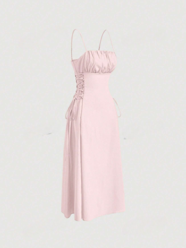 Pink Lace Up Cami Dress - Image 3