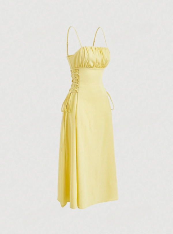 Yellow lace up cami dress - Image 2