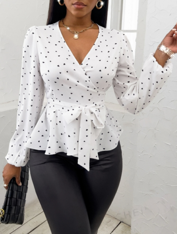 White Heart Print Blouse