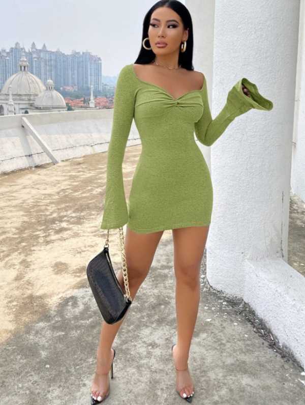 Green Twist Front Bodycon Dress