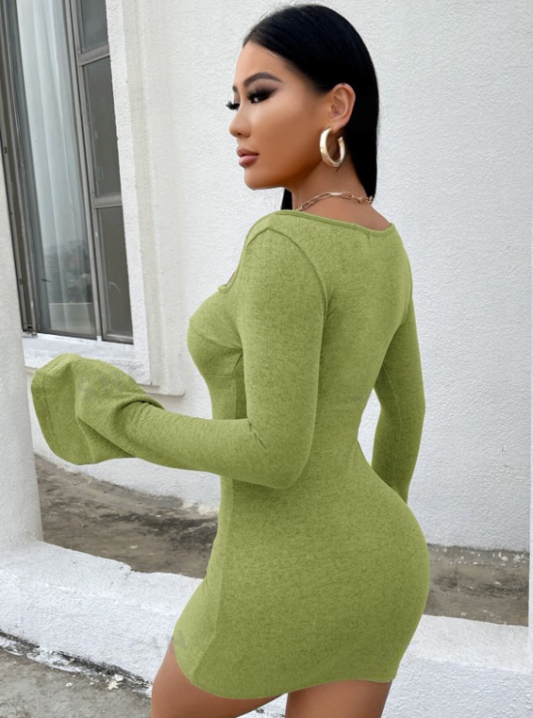 Green Twist Front Bodycon Dress - Image 2