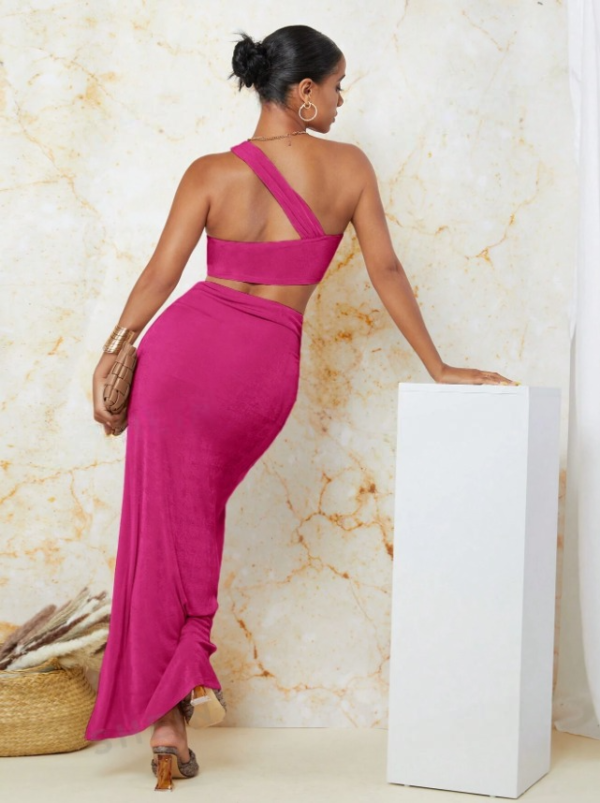 Pink One Shoulder Crop Top & Twist Front Skirt - Image 2