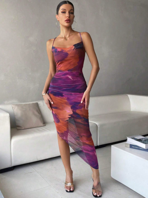 Tie Dye Draped Collar Cami Dress